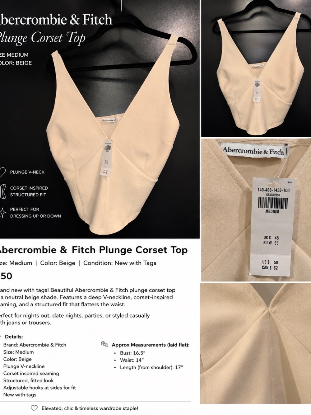 Abercrombie & Fitch Beige Plunge Corset Top